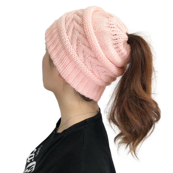 Gorro De Lana Tejido Para Chongo Color Rosa - Imagen 5