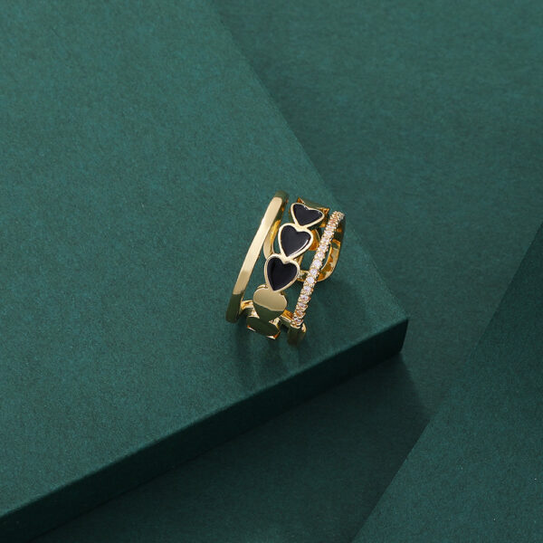 Anillo Abierto De Corazón Negro Gota De Cobre
