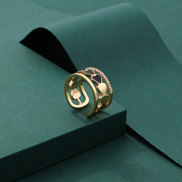 Anillo Abierto De Corazón Negro Gota De Cobre - Imagen 2