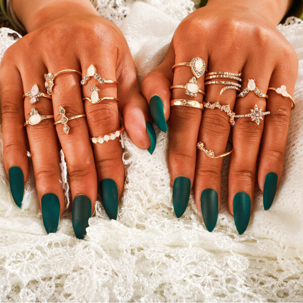 Set De 17 Anillos Dorados De Diamantes Bohemios - Imagen 3