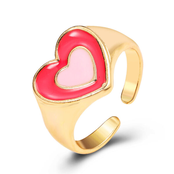 Anillo Abierto Dorado De Corazon Naranja - Imagen 4