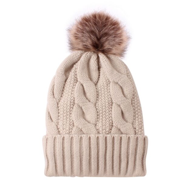 Gorro De Lana Con Pompón Beige
