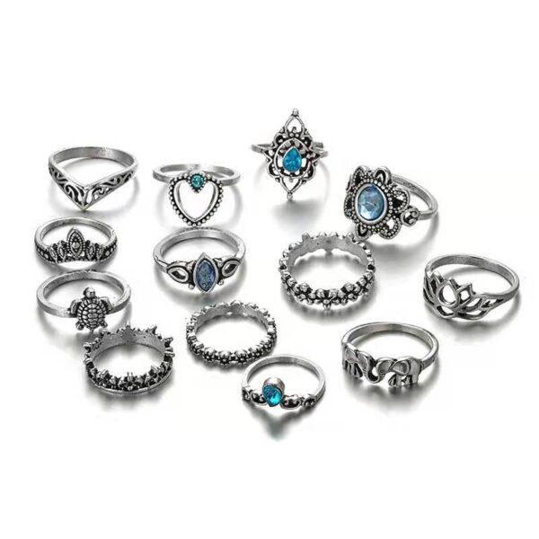 Set De 13 Anillos De Piedra Azul Y Tortuga - Imagen 3
