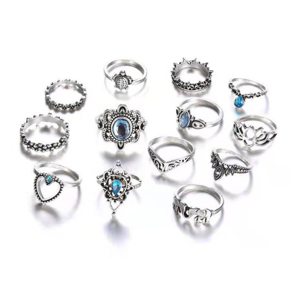 Set De 13 Anillos De Piedra Azul Y Tortuga - Imagen 4