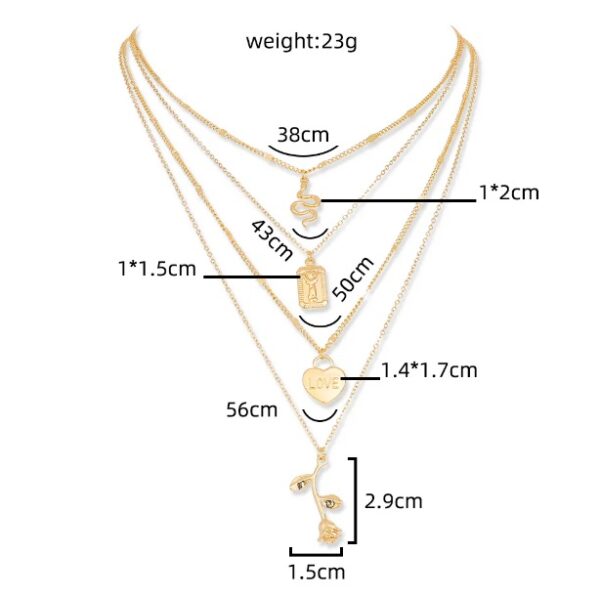 Collar Multicapa De Flor Y Corazón Dorado - Imagen 3