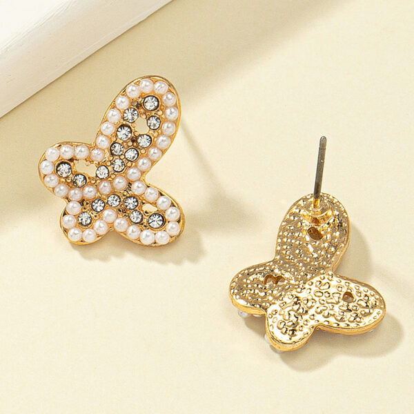 Aretes De Mariposa Con Diamantes Y Perlas - Imagen 4