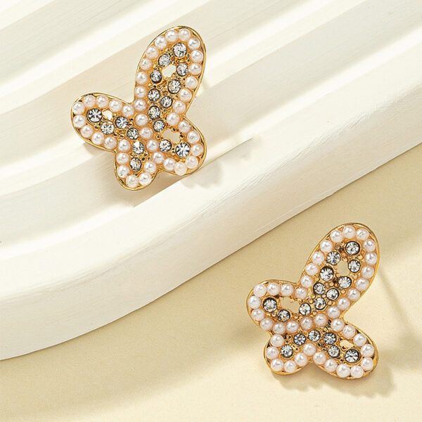 Aretes De Mariposa Con Diamantes Y Perlas