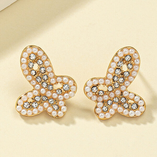 Aretes De Mariposa Con Diamantes Y Perlas - Imagen 3