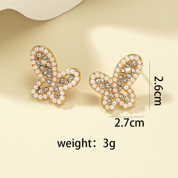 Aretes De Mariposa Con Diamantes Y Perlas - Imagen 5