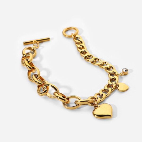 Pulsera De Hebilla Con Corazón De Acero Titanio Chapado - Imagen 5