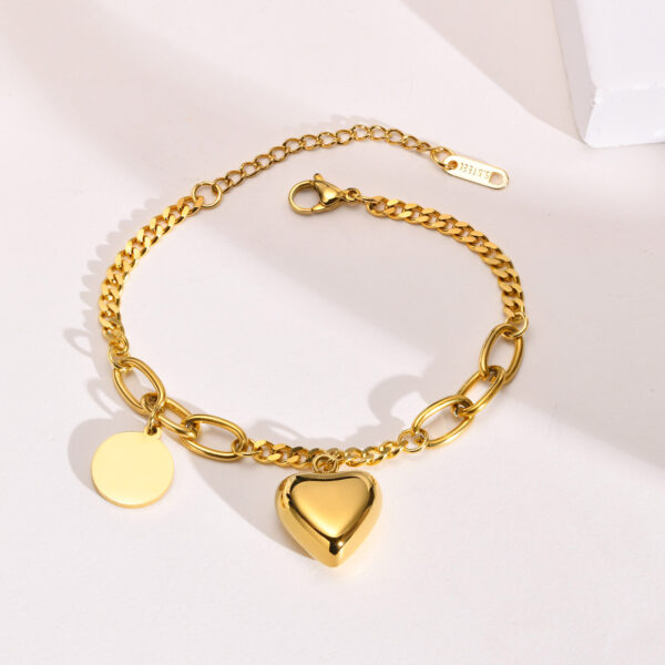Pulsera Anillos Con Corazón De Acero Titanio Chapado