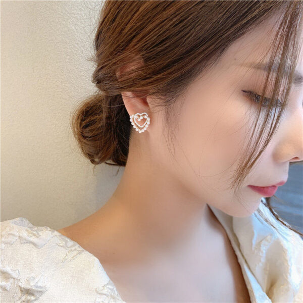 Aretes De Perlas De Doble Corazón - Imagen 2