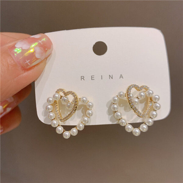 Aretes De Perlas De Doble Corazón
