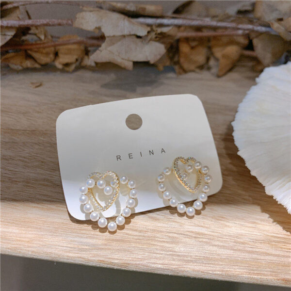 Aretes De Perlas De Doble Corazón - Imagen 5