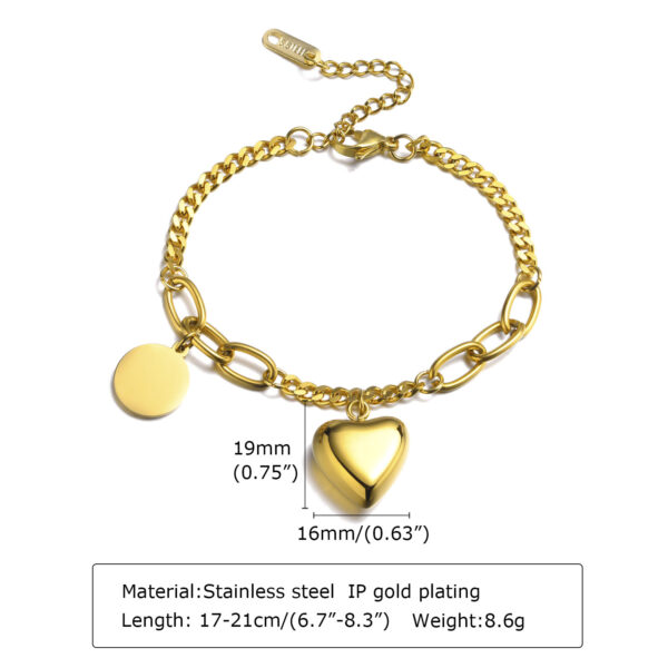 Pulsera Anillos Con Corazón De Acero Titanio Chapado - Imagen 3