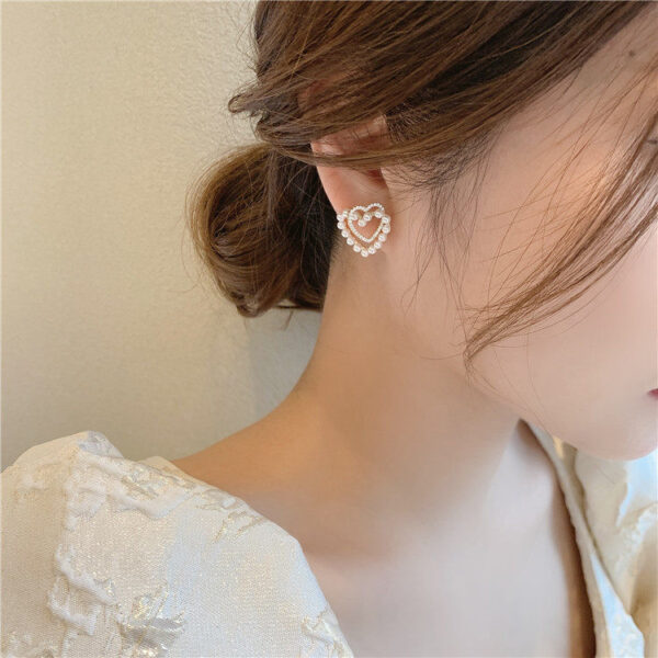 Aretes De Perlas De Doble Corazón - Imagen 4