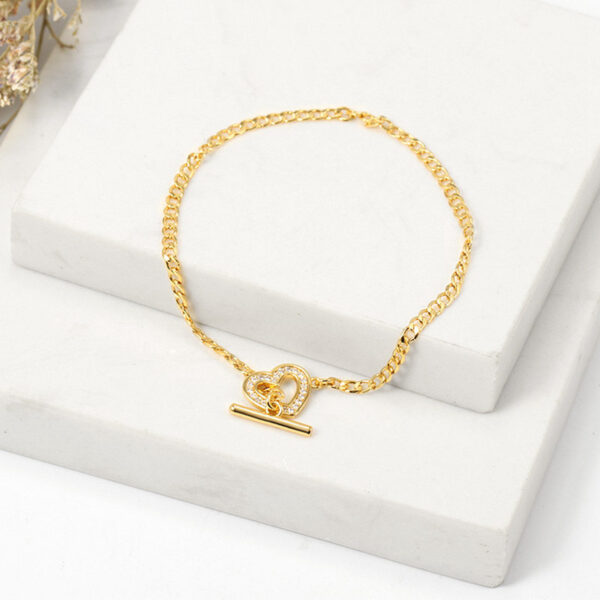 Pulsera Heart De Laton Baño De Oro 18K