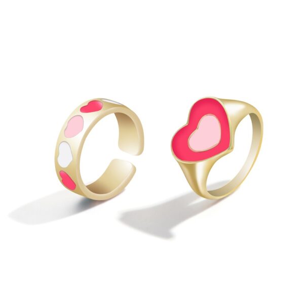 Set De Anillos Corazón Rosa