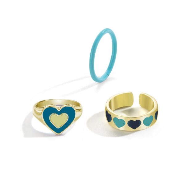 Set De Anillos Corazón Azul