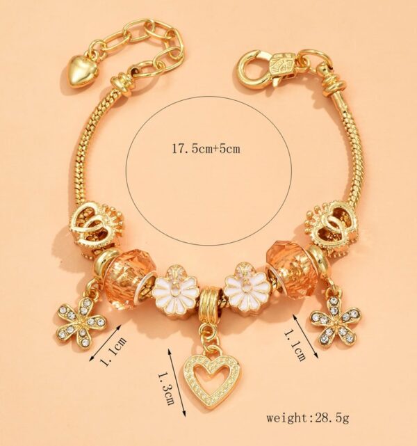 Pulsera Elegante De Corazón Y Flor - Imagen 4
