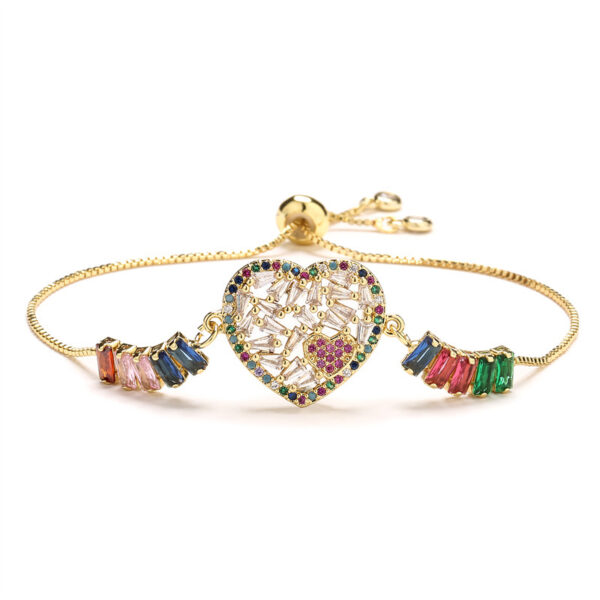 Pulsera Iruya Corazón Y Piedras Chapado En Oro