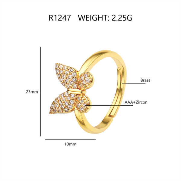 Anillo De Mariposa Laton Con Baño De Oro De 18K - Imagen 5