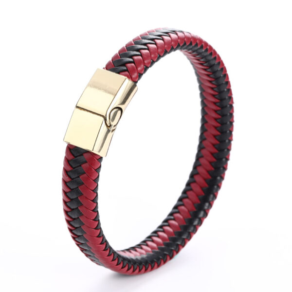 Pulsera Trenzada De Cuero Negro Y Rojo - Imagen 8