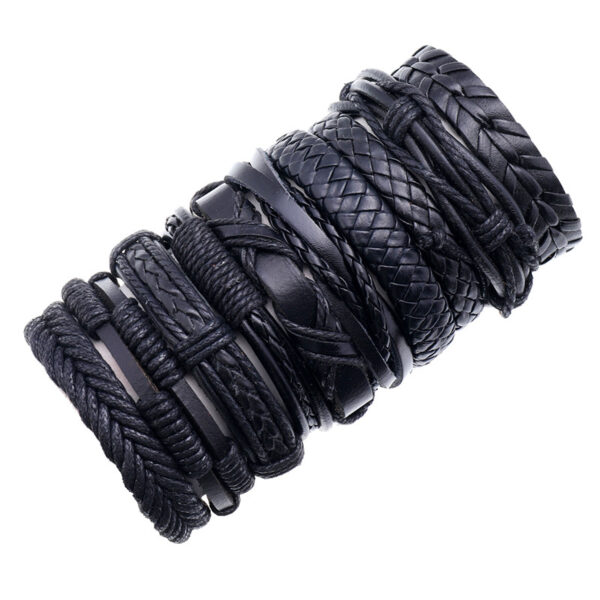 Set De Pulseras (10 Piezas) De Cuero Negras