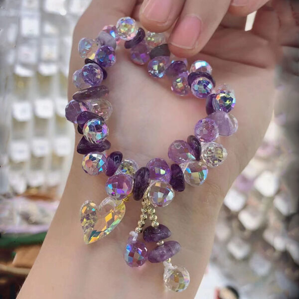 Pulsera De Corazón De Cristal Artificial Purpura