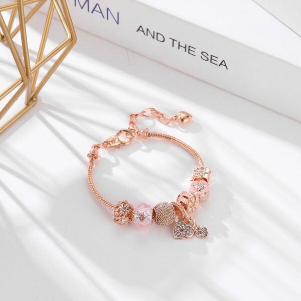 Pulsera Oro Rosa Tipo Pandora Con Corazón