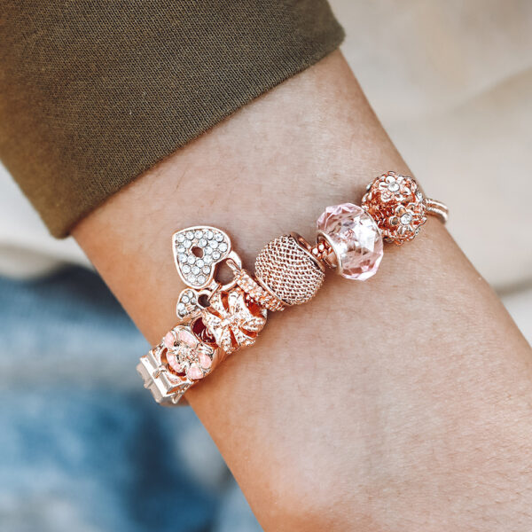 Pulsera Oro Rosa Tipo Pandora Con Corazón - Imagen 2