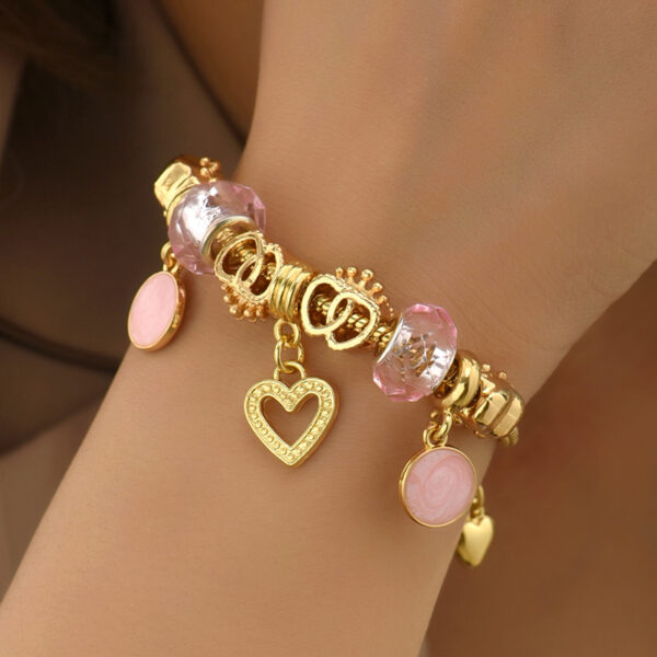 Pulsera Dorada De Corazón Y Piedras Rosas - Imagen 3