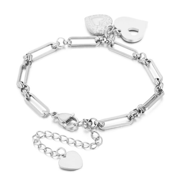 Pulsera Plata En Forma De Corazón Acero Titanio Enchapado - Imagen 4