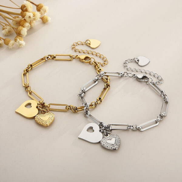 Pulsera Plata En Forma De Corazón Acero Titanio Enchapado - Imagen 2