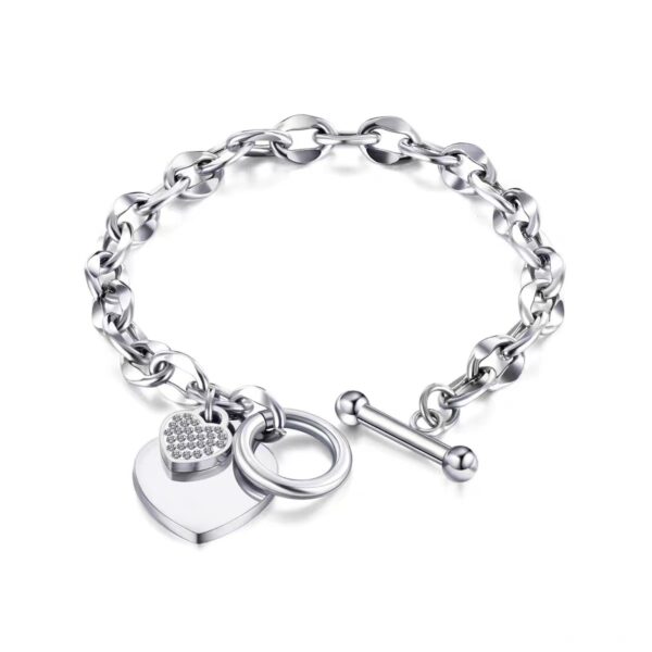 Pulsera Plata De Corazón Acero Titanio Circón