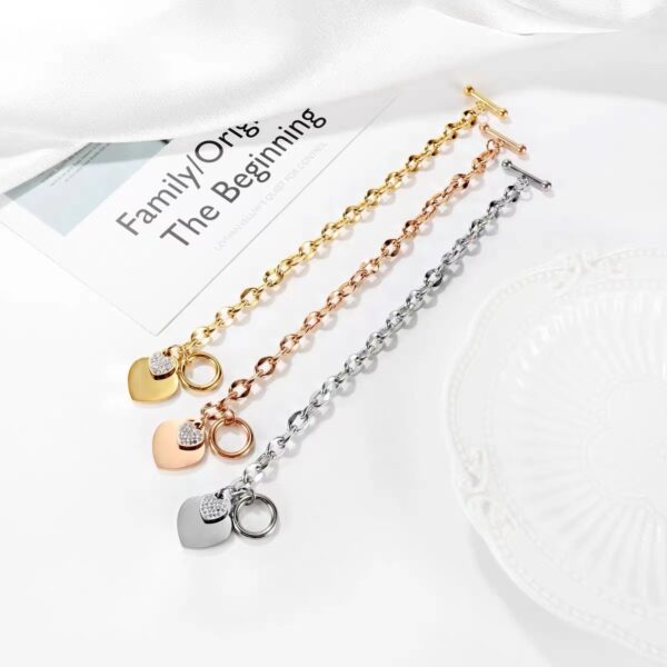 Pulsera Plata De Corazón Acero Titanio Circón - Imagen 4