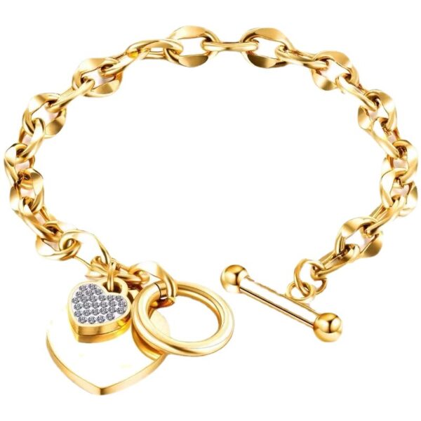 Pulsera Dorada De Corazón Acero Titanio Circón