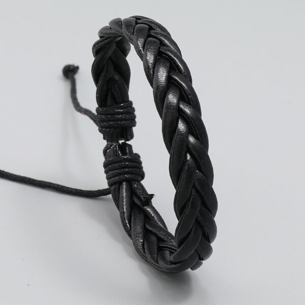 Pulsera Trenzada De Cuero Sintético Negra