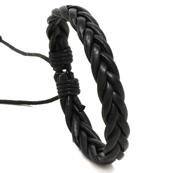 Pulsera Trenzada De Cuero Sintético Negra - Imagen 5