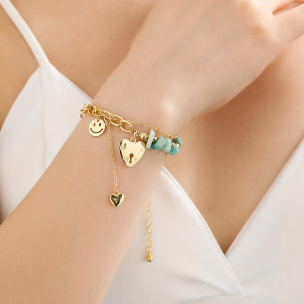 Pulsera De Corazón Aleación Enchapado Piedra Natural - Imagen 4