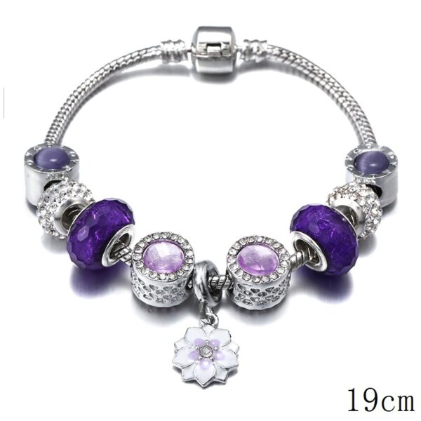 Pulsera De Flor De Aleación Y Cobre Con Piedras Purpura - Imagen 4