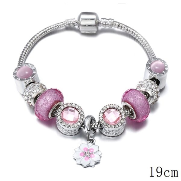 Pulsera De Flor De Aleación Y Cobre Con Piedras Rosa - Imagen 5