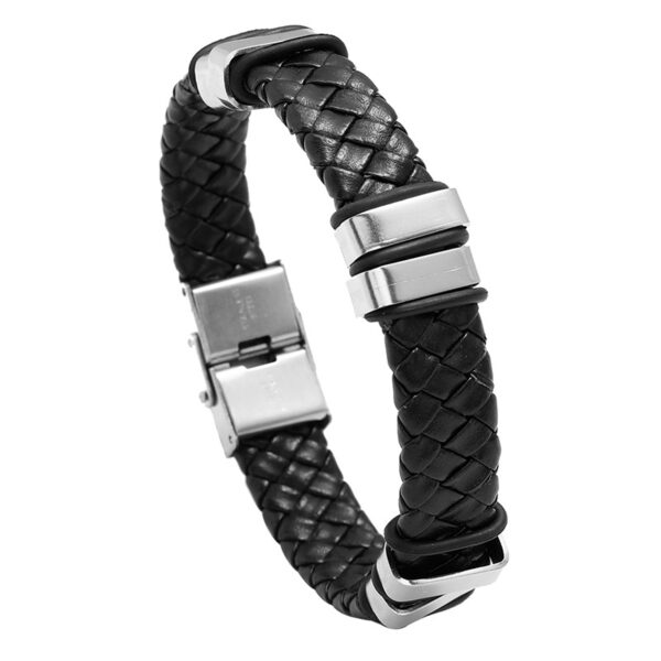 Pulsera Tejida De Cuero Y Acero Inoxidable