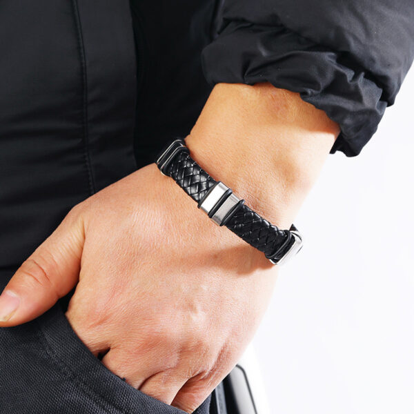 Pulsera Tejida De Cuero Y Acero Inoxidable - Imagen 2