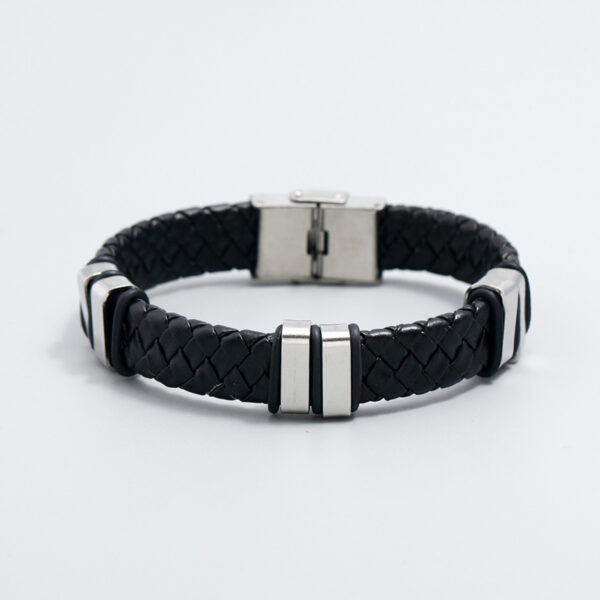 Pulsera Tejida De Cuero Y Acero Inoxidable - Imagen 3