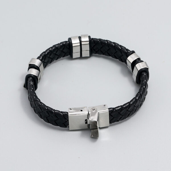 Pulsera Tejida De Cuero Y Acero Inoxidable - Imagen 4