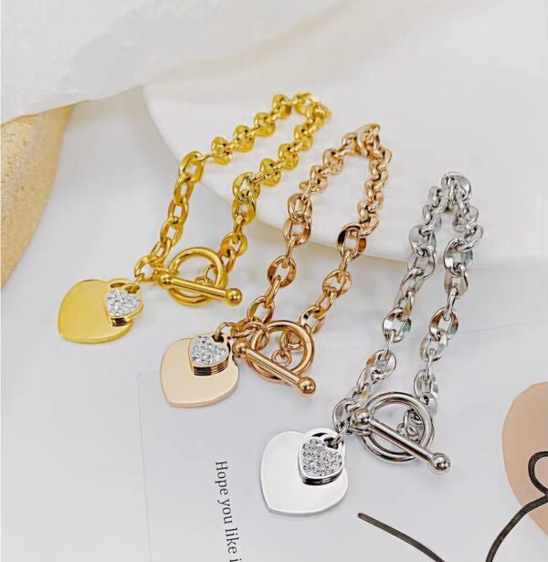 Pulsera Plata De Corazón Acero Titanio Circón - Imagen 5