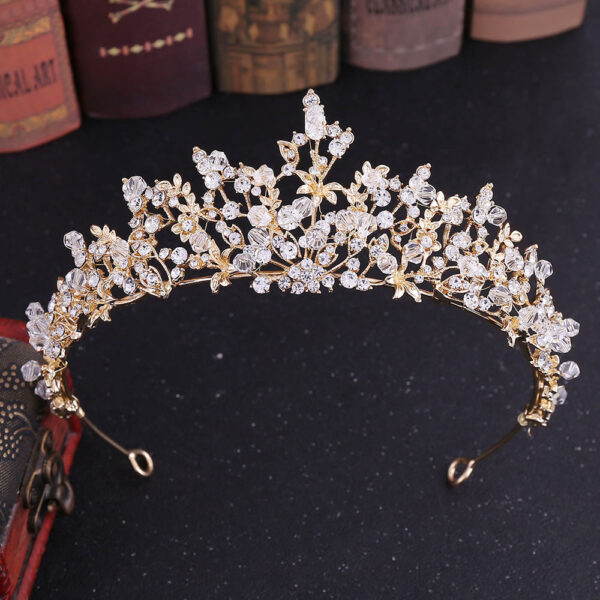 Tiara/Corona Hojas Y Flor Dorada