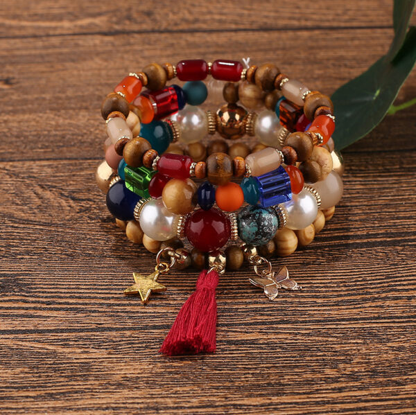 Pulsera Retro Mariposa Con Cuentas De Madera Color Calido