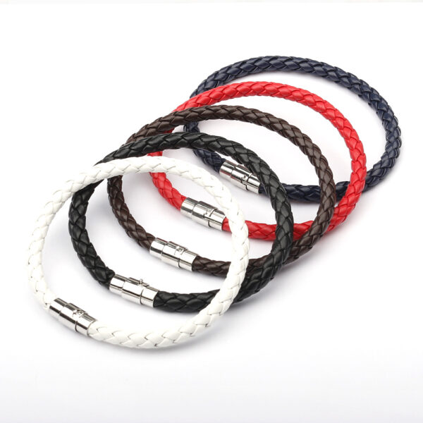Pulsera Trenzada De Cuero Sintetico De Color Café - Imagen 2